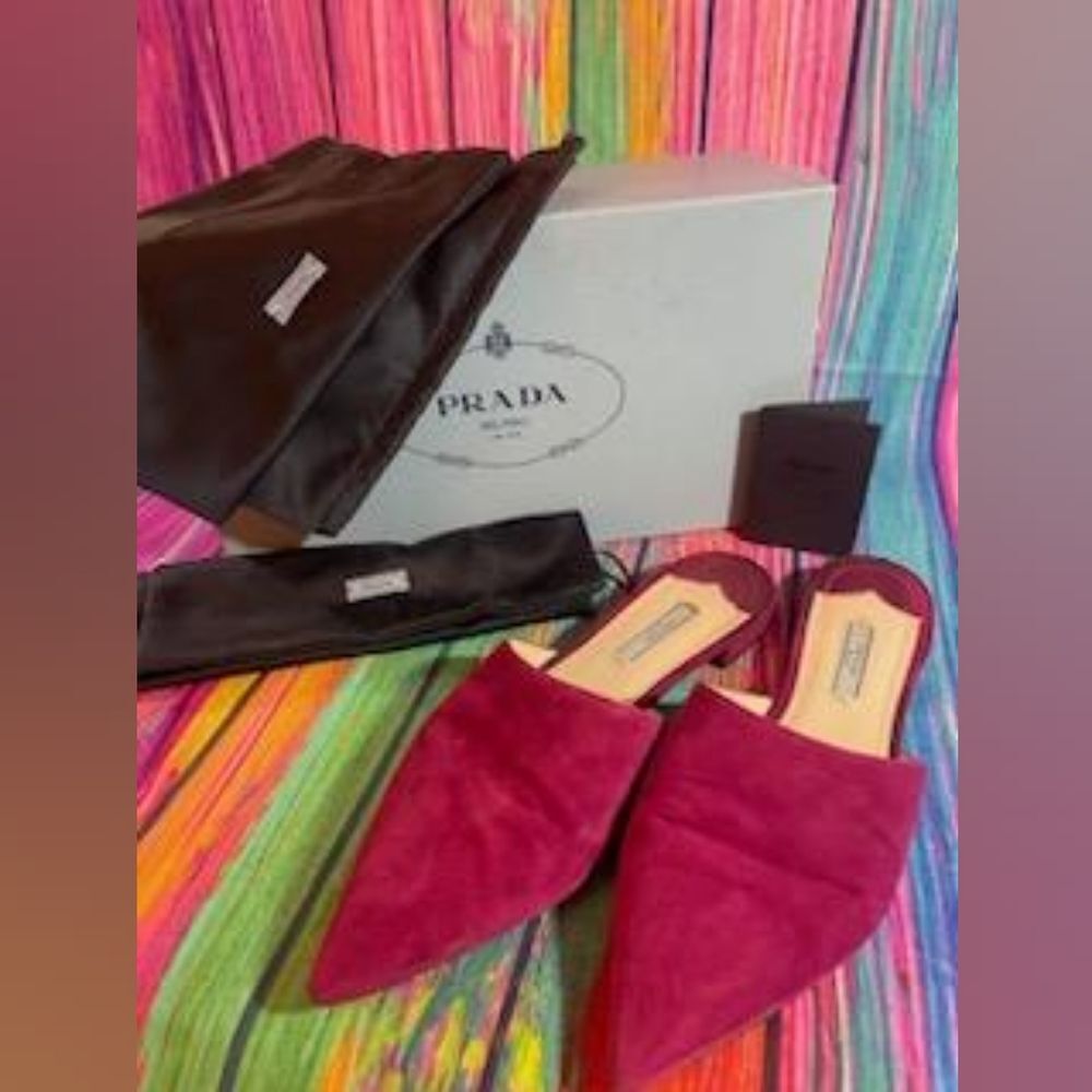 Prada Calzature Donna Camoscio Bouganville Pointed Toe Suede Mules Size US 8